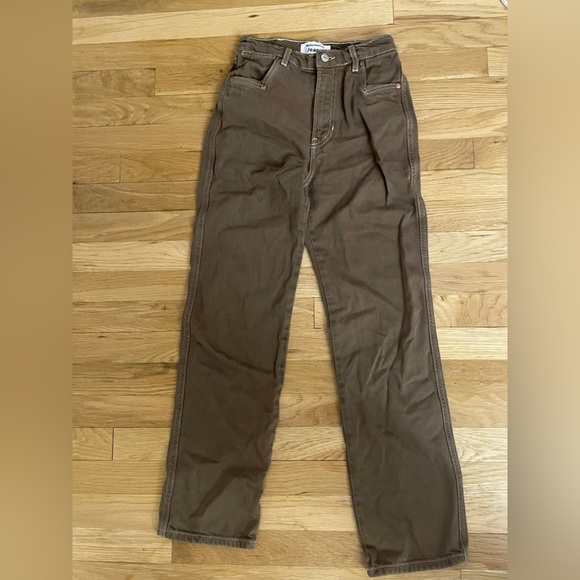 Reformation Cowboy Pointed Pocket High Rise Straight Jeans Brown - Picture 5 of 8